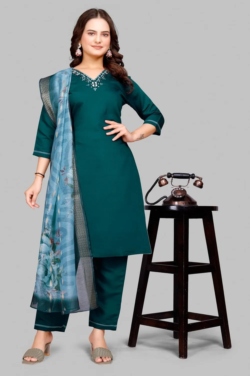 Women's Roman Silk I Kurti Pant Set With Dupatta I Traditional Ethnic Dress