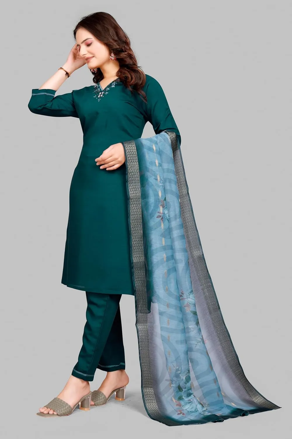 Women's Roman Silk I Kurti Pant Set With Dupatta I Traditional Ethnic Dress