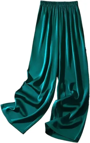 Women's Silky Wide Leg Pants High Waist Straight Casual Solid Satin Dance Trouser