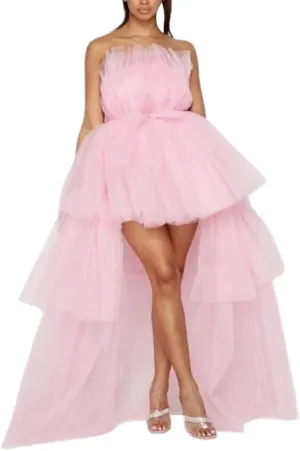 Women's Solid Color Mesh Skirt Tied-Up Irregular Tulle Skirt Layered Maxi Dress Ruffle Tulle Long Tiered A-line Skirt