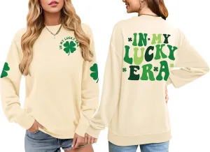Womens St Patricks Long Sleeve Shirt Shamrock Graphic Irish Crewneck Sweatshirts