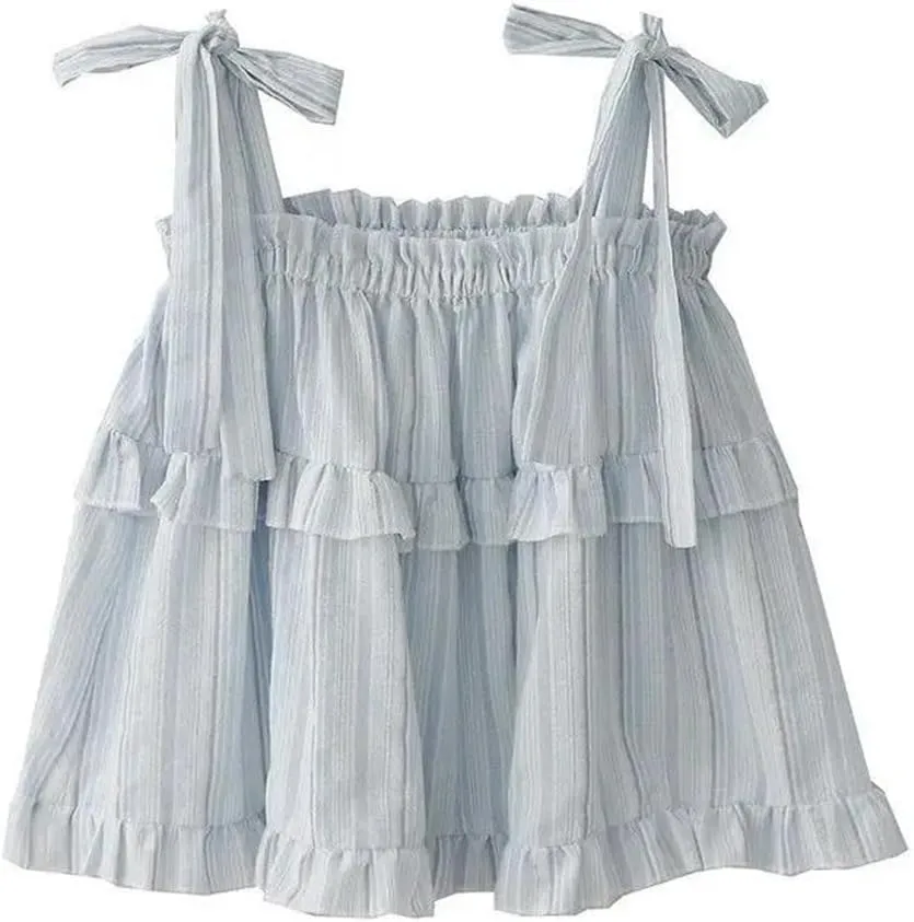 Women's Style Retro Bow Tie Striped Camisole Loose High Style Tops
