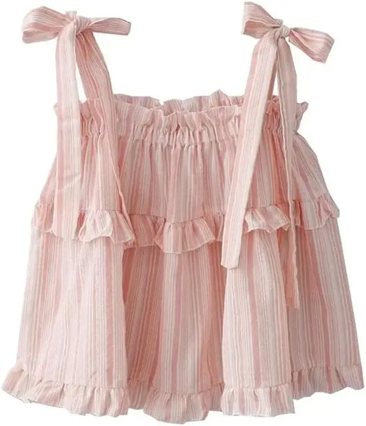 Women's Style Retro Bow Tie Striped Camisole Loose High Style Tops