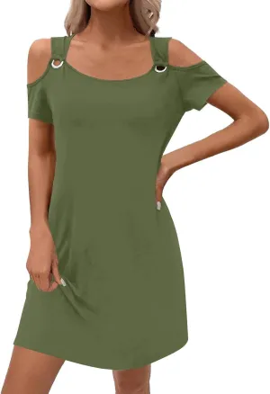 Women's Summer Boho Short Sleeve T-Shirt Mini Dress 2025 Tropical Beach Vacation Sundress Casual Flowy Dresses