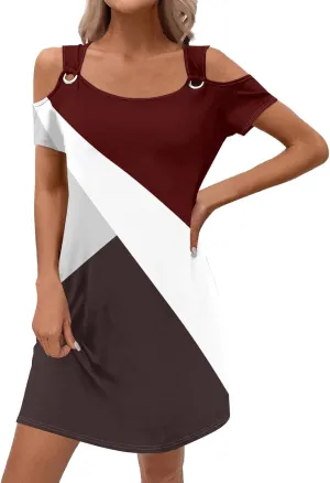 Women's Summer Boho Short Sleeve T-Shirt Mini Dress 2025 Tropical Beach Vacation Sundress Casual Flowy Dresses