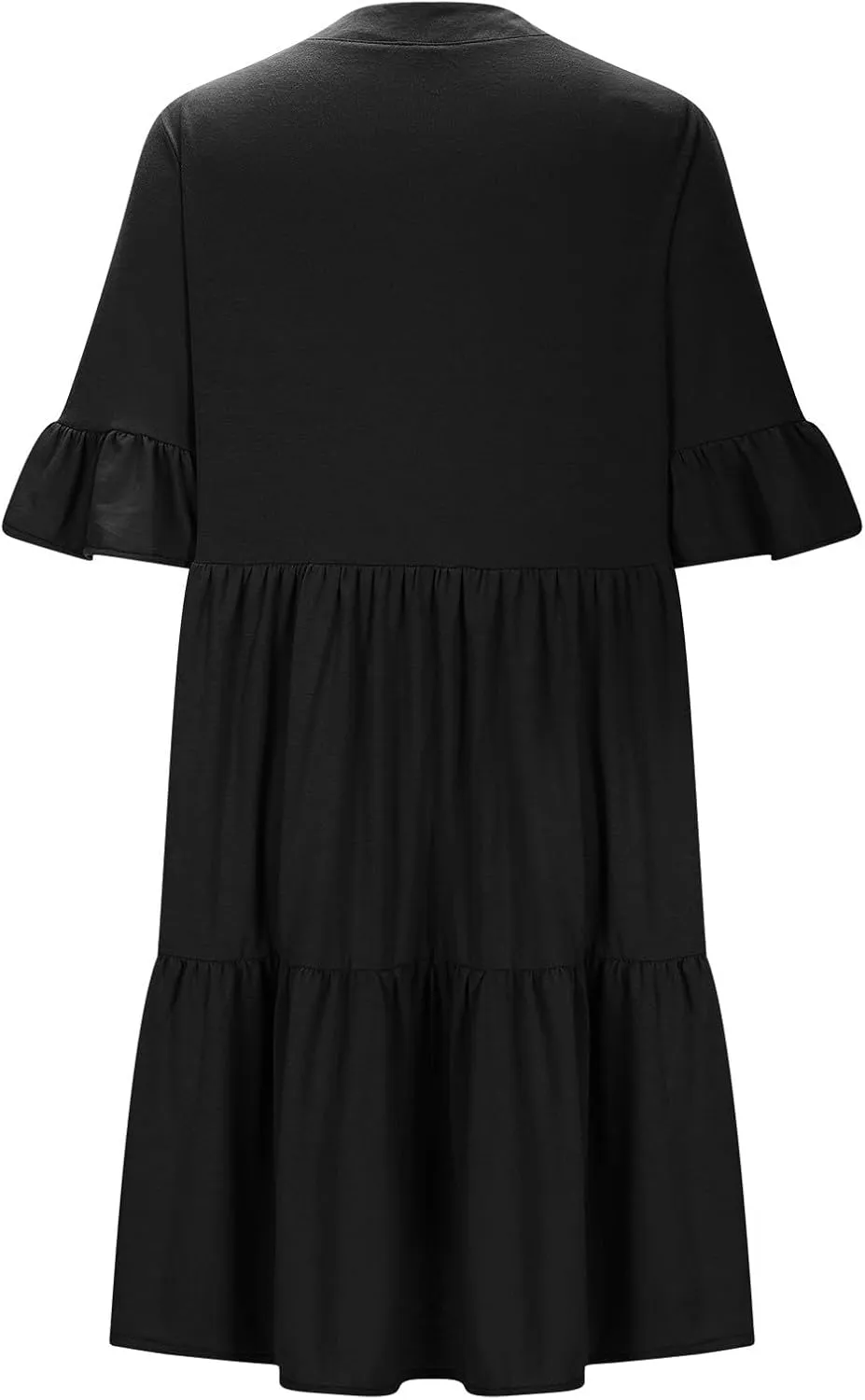 Womens Summer Dress Ruffle Sleeve V Neck Midi Dresses Fashion Casual Flowy Swing Tiered Boho Beach Vacation Sundress