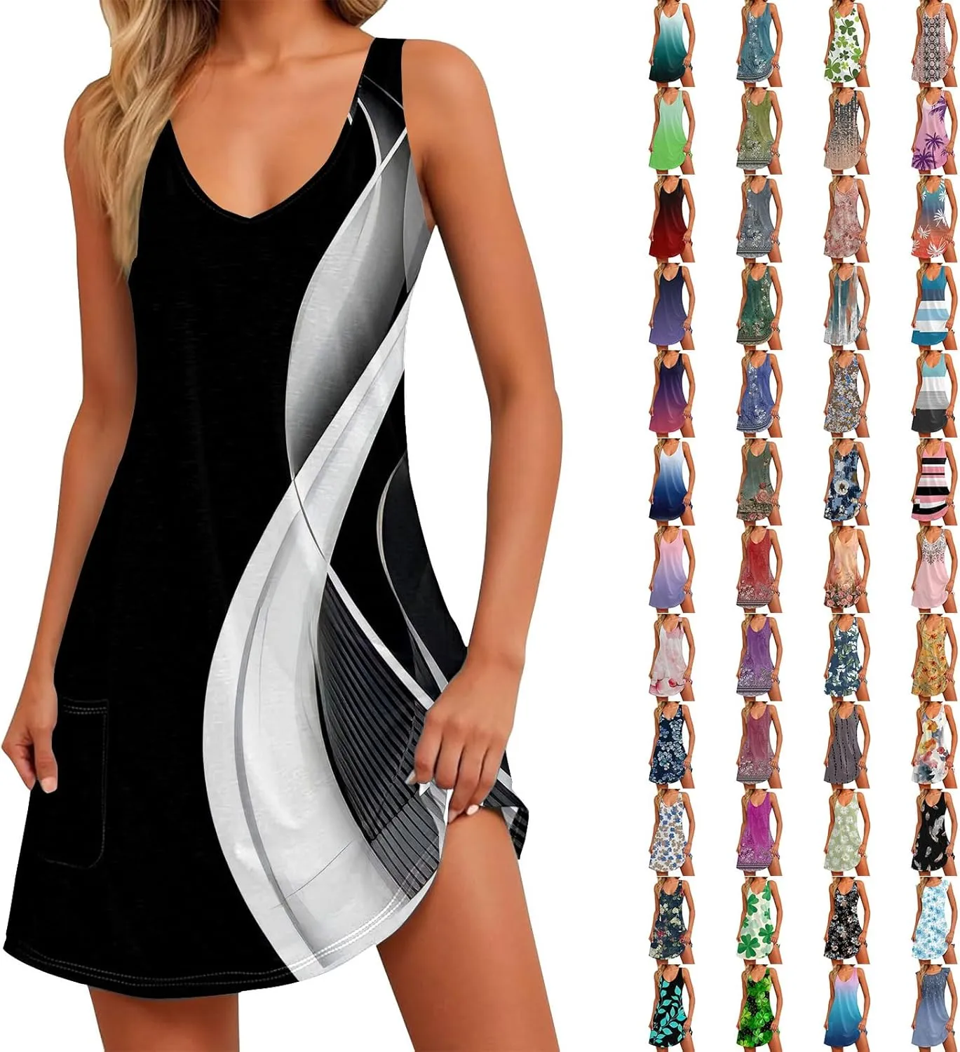 Women's Summer Dresses Beach Floral Tshirt Sundress 2025 Casual Sleeveless Tank Loose Boho U Neck Vacation Sundresses