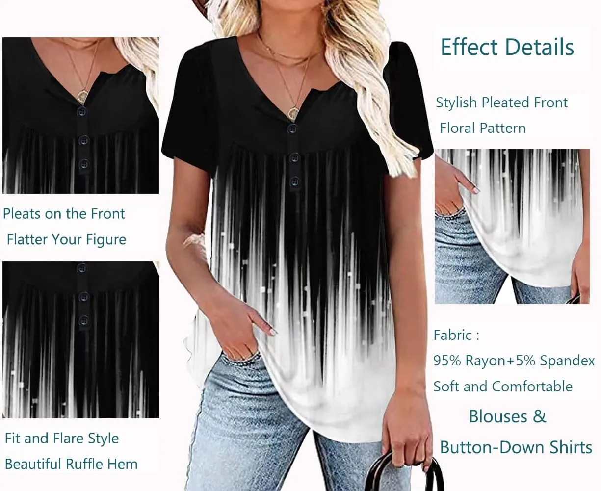 Women's Summer Short Sleeve Tunic Plus size ladies shirts Floral Blouse Loose Flowy Tops for Leggings M-4XL