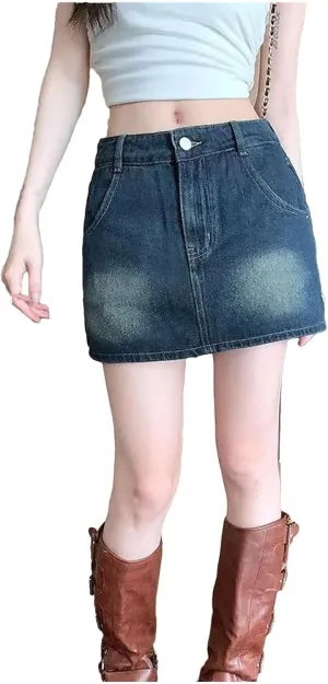 Women's Summer Slimming Jean Skirt Korean Style Vintage High-Waisted Denim Mini Skirt