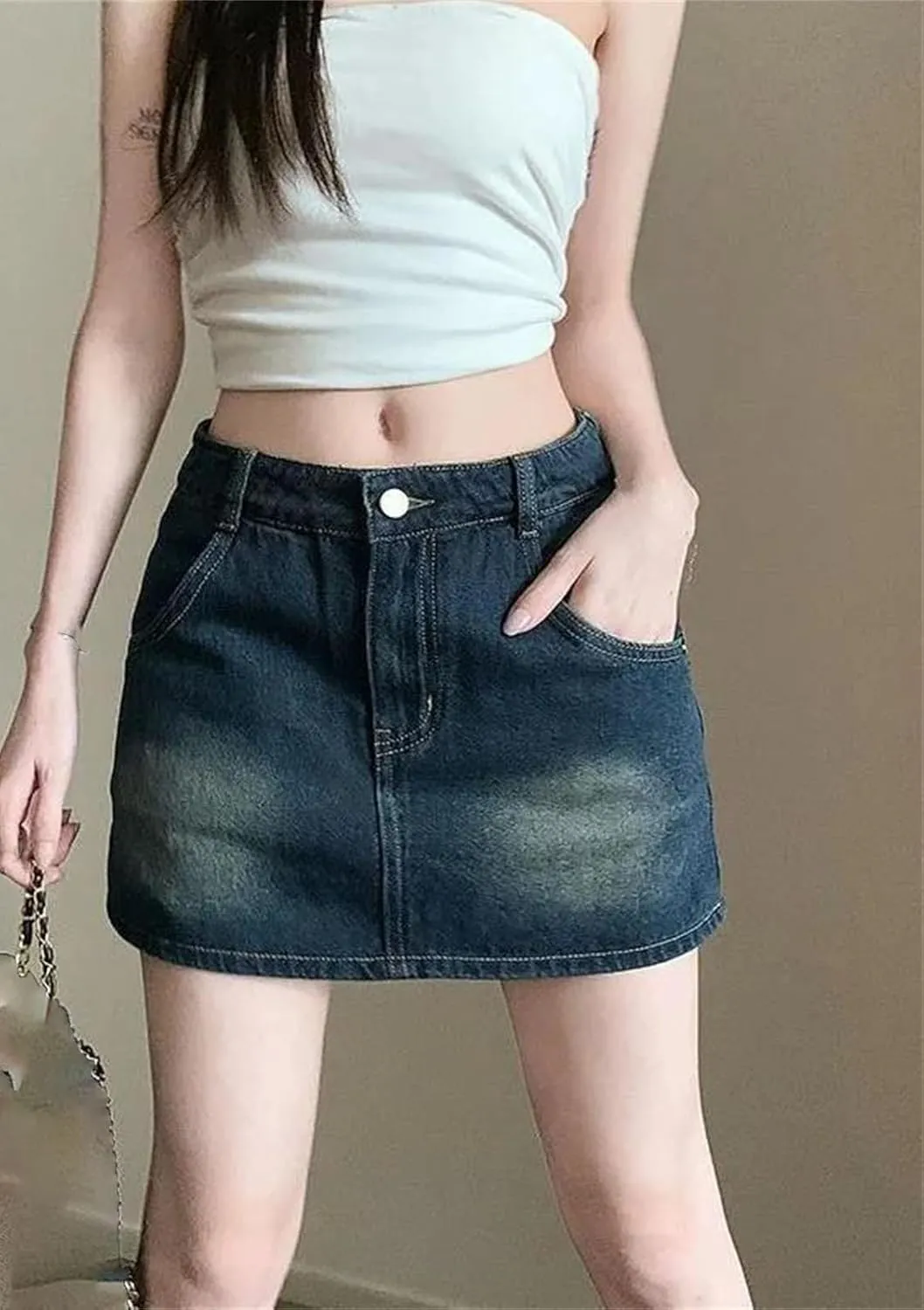 Women's Summer Slimming Jean Skirt Korean Style Vintage High-Waisted Denim Mini Skirt