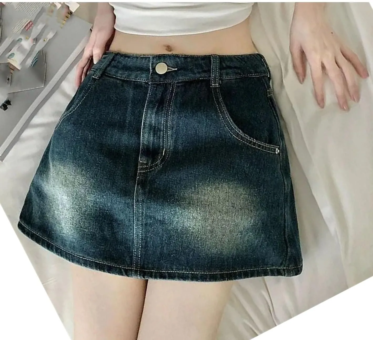 Women's Summer Slimming Jean Skirt Korean Style Vintage High-Waisted Denim Mini Skirt