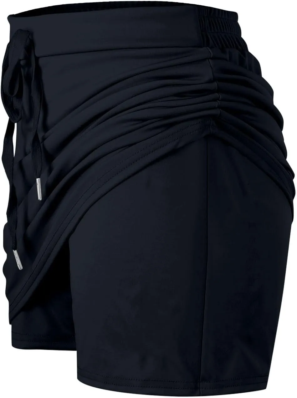Women's Tennis Skirts Solid Color Loose Yoga High Waisted Exercise Athletic Running Golf Sport Pants with Pocket