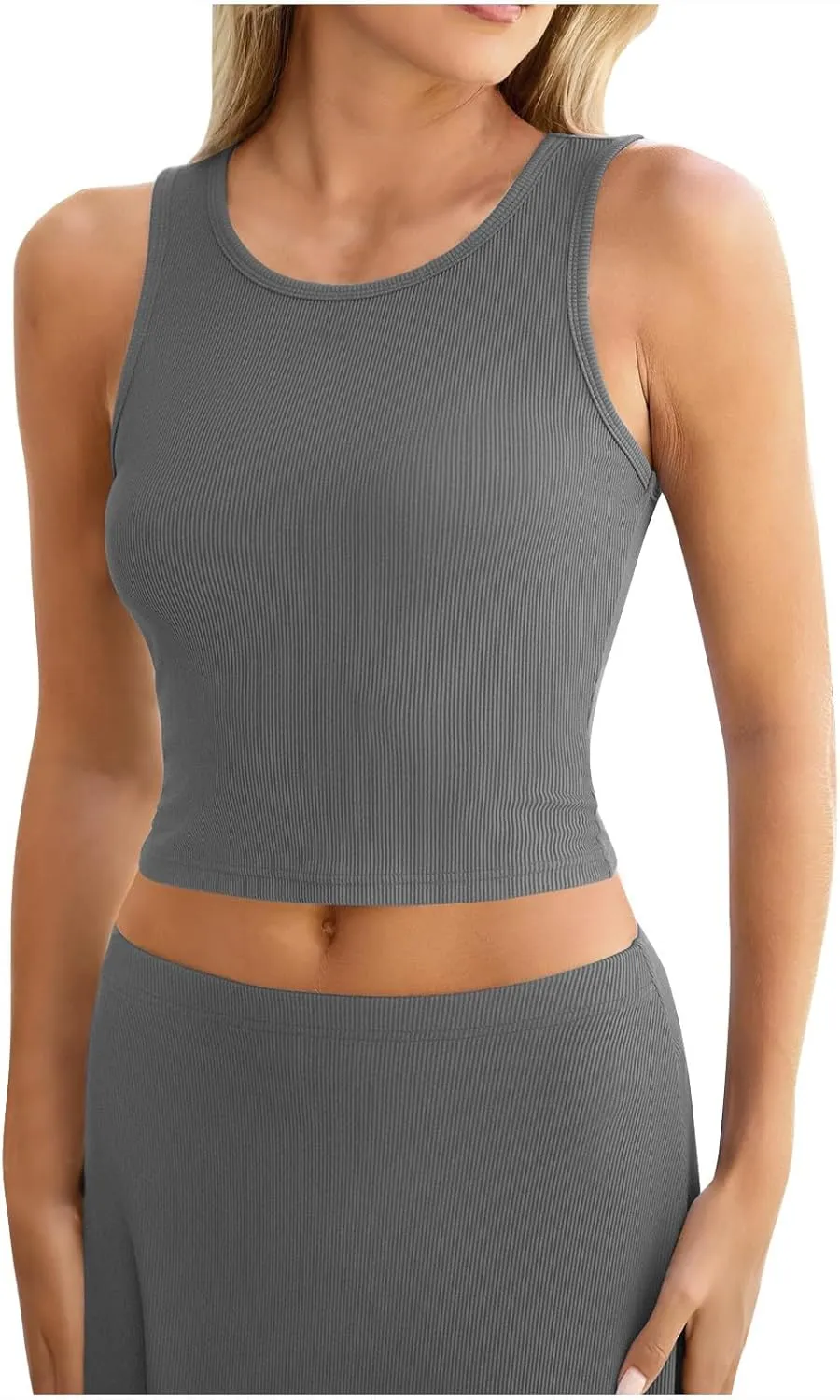 Womens Two Piece Skirt Set Casual Ribbed Knit Crew Neck Short Sleeve Slim Fit Cropped Tops and Swing Midi Skirts Sets