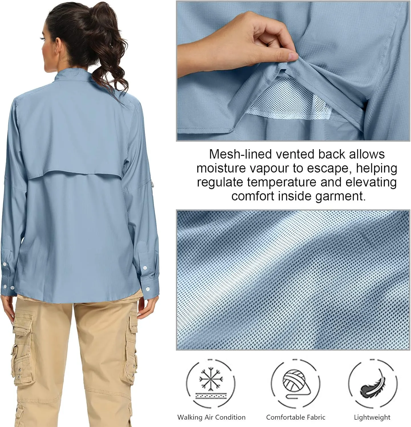 Women's UPF 50  UV Sun Protection Safari Shirt, Long Sleeve Outdoor Cool Quick Dry Fishing Hiking Gardening Shirts