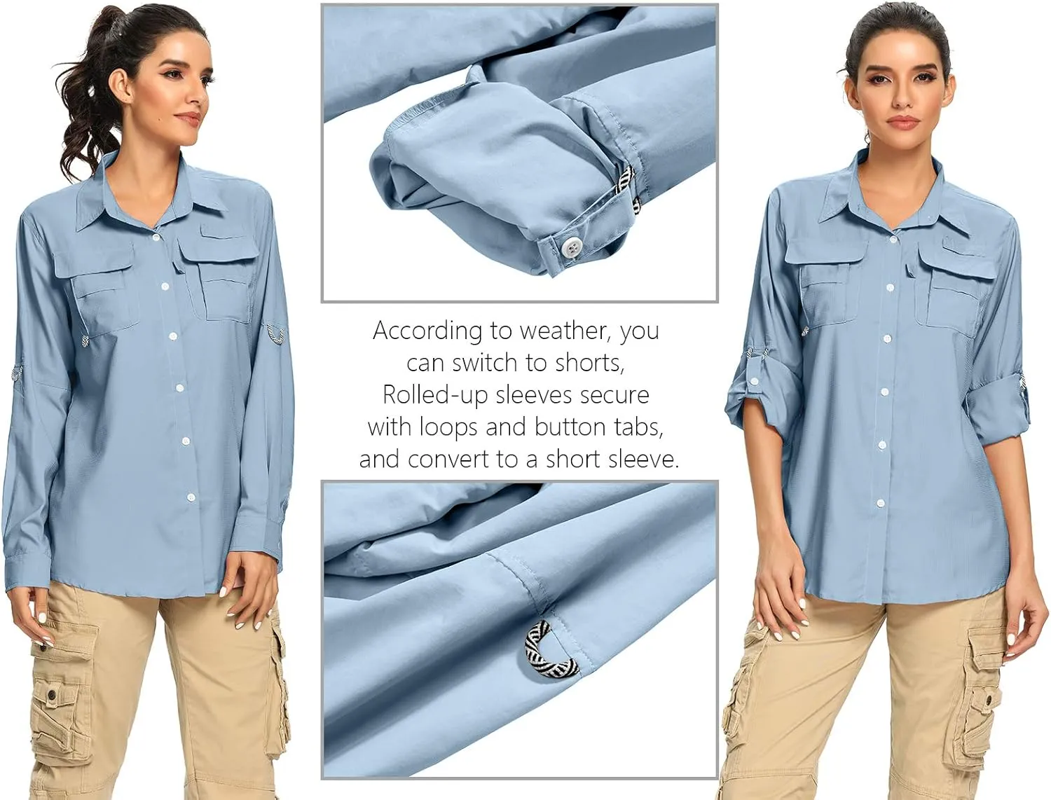 Women's UPF 50  UV Sun Protection Safari Shirt, Long Sleeve Outdoor Cool Quick Dry Fishing Hiking Gardening Shirts