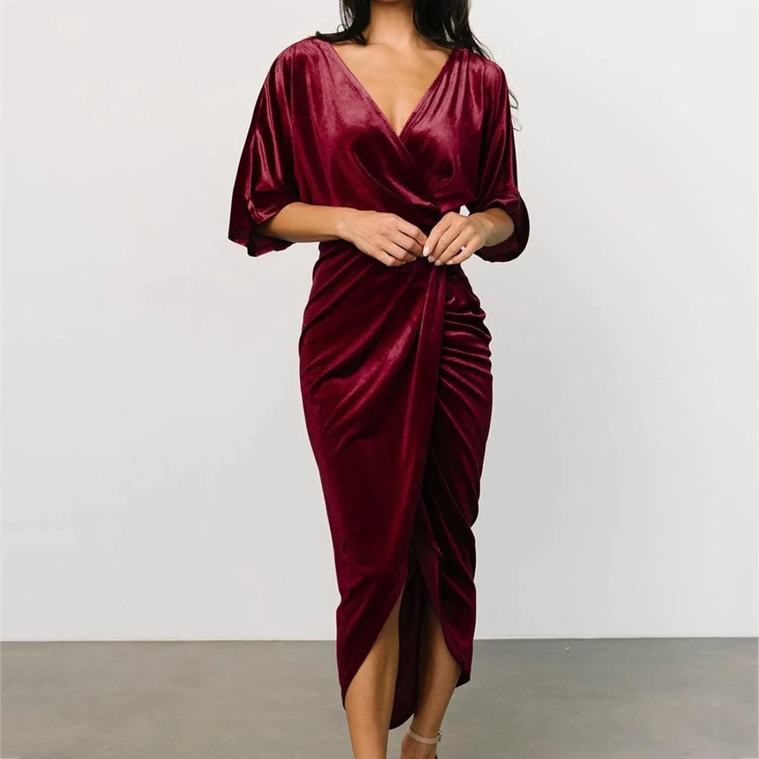 Women's V Neck Sexy Irregular Skirt Evening Dress Gold Velvet Dress Casual Skirts for Women 2024