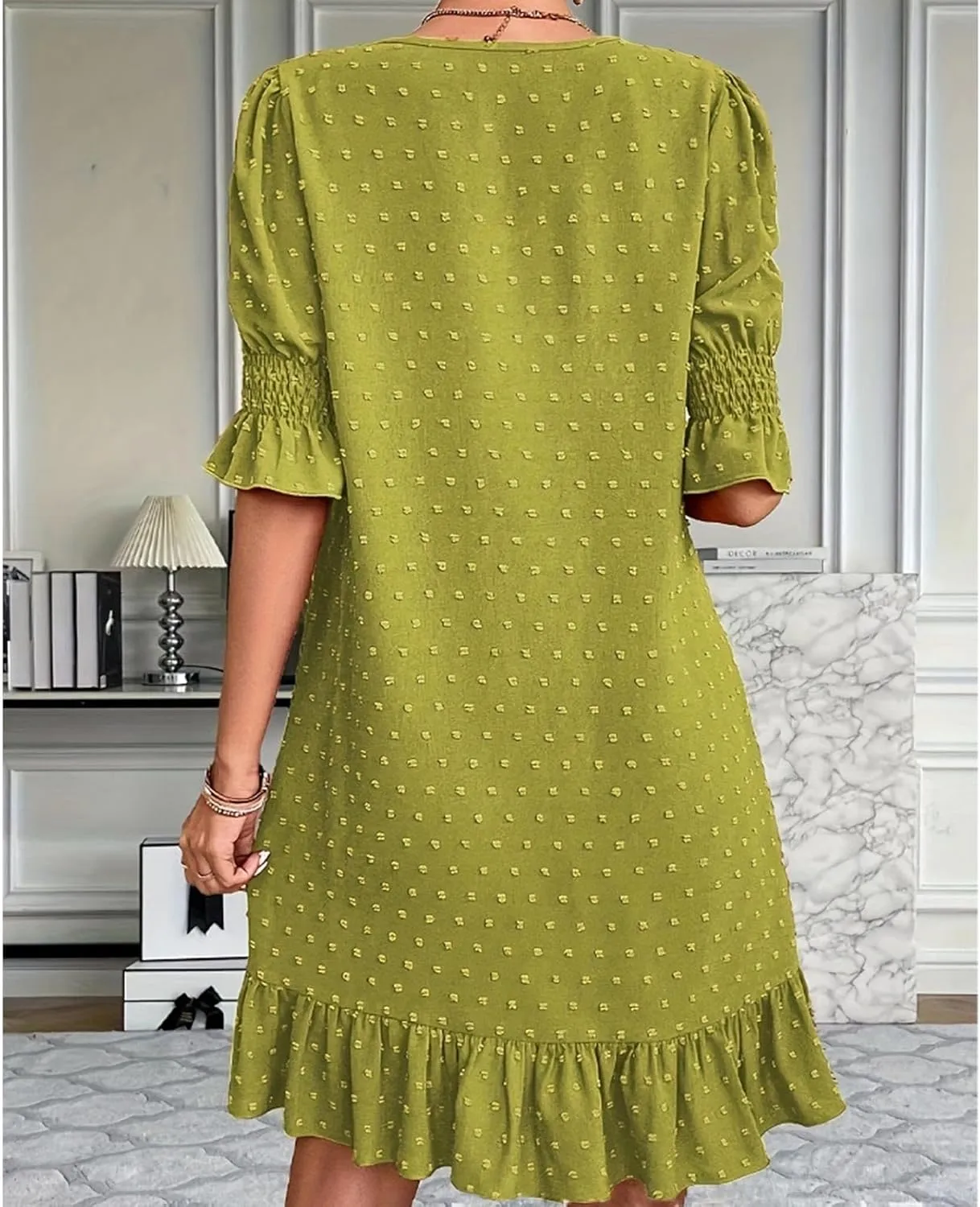 Womens White Dresses Short Sleeve V Neck Ruffle Dresses Cute Sun Dress Chiffon Flowy Mini Dress Summer Casual Dress