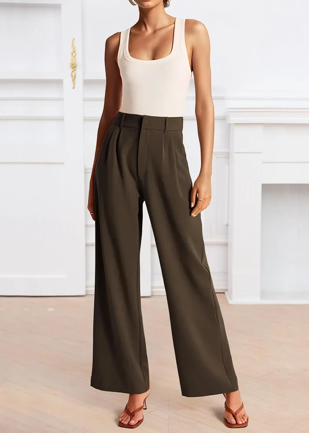 Womens Wide Leg Pants High Waisted Business Casual Summer Dress Pants Palazzo Long Work Trousers with Pockets