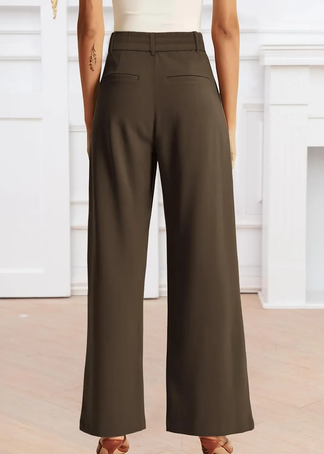 Womens Wide Leg Pants High Waisted Business Casual Summer Dress Pants Palazzo Long Work Trousers with Pockets