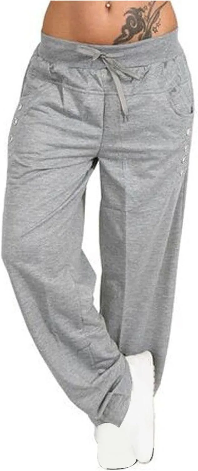 Womens Wide Leg Pants Yoga Leggings Drawstring Elastic High Waist Gym Sports Tights Pant Workout Casual Loose Trousers