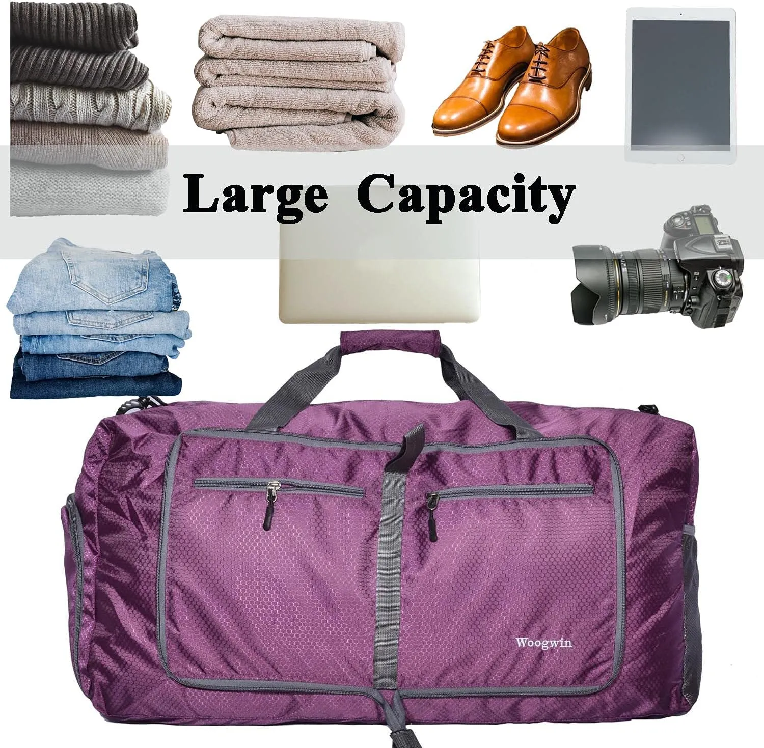 Woogwin Travel Duffel Bag Large Foldable Waterproof Overnight Bag for Beach Swim Bags Pool Sports Gym