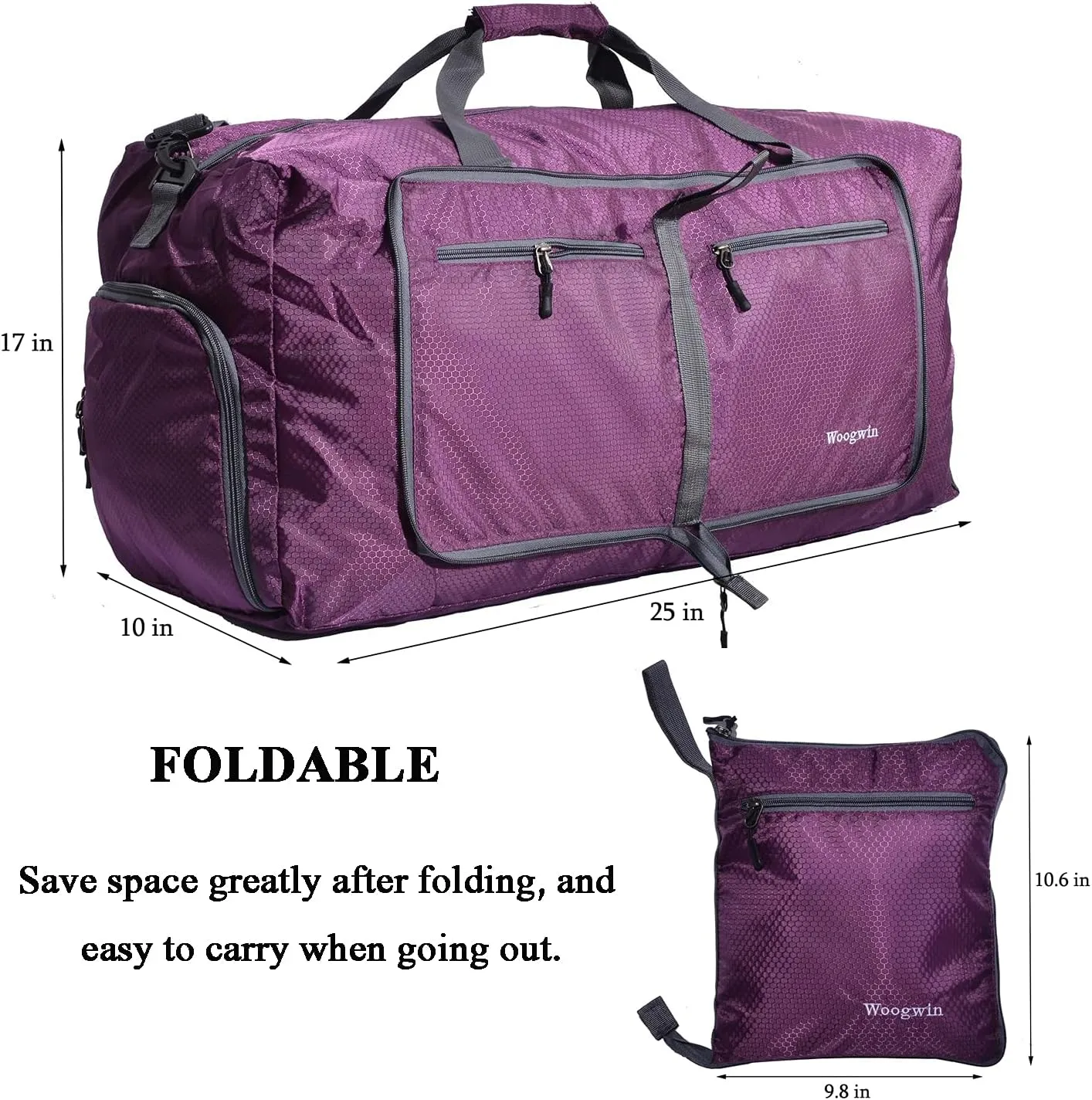 Woogwin Travel Duffel Bag Large Foldable Waterproof Overnight Bag for Beach Swim Bags Pool Sports Gym