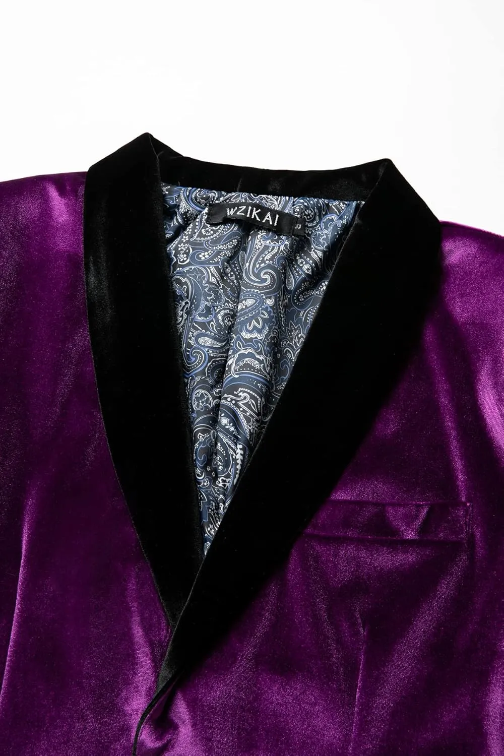 WZIKAI Mens Velvet Blazer Slim Fit One Button Solid Suit Jacket Sport Coat for Wedding Prom Dinner Party
