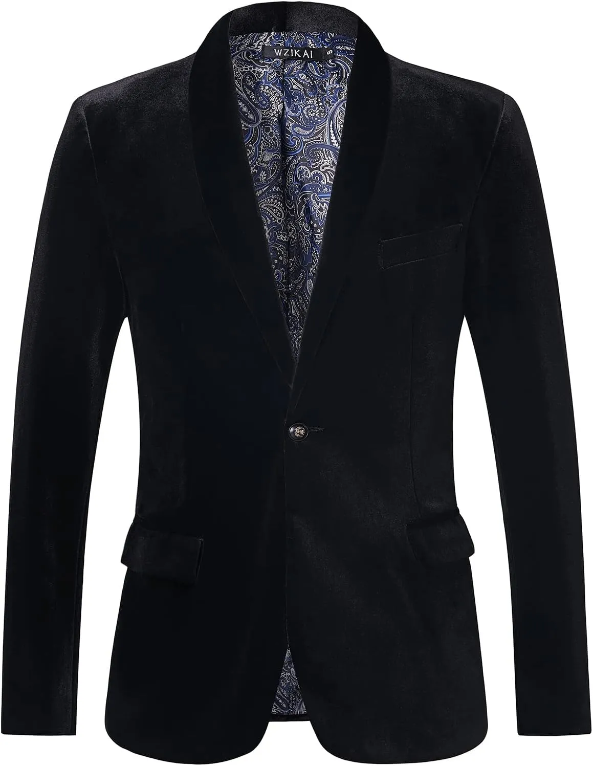 WZIKAI Mens Velvet Blazer Slim Fit One Button Solid Suit Jacket Sport Coat for Wedding Prom Dinner Party