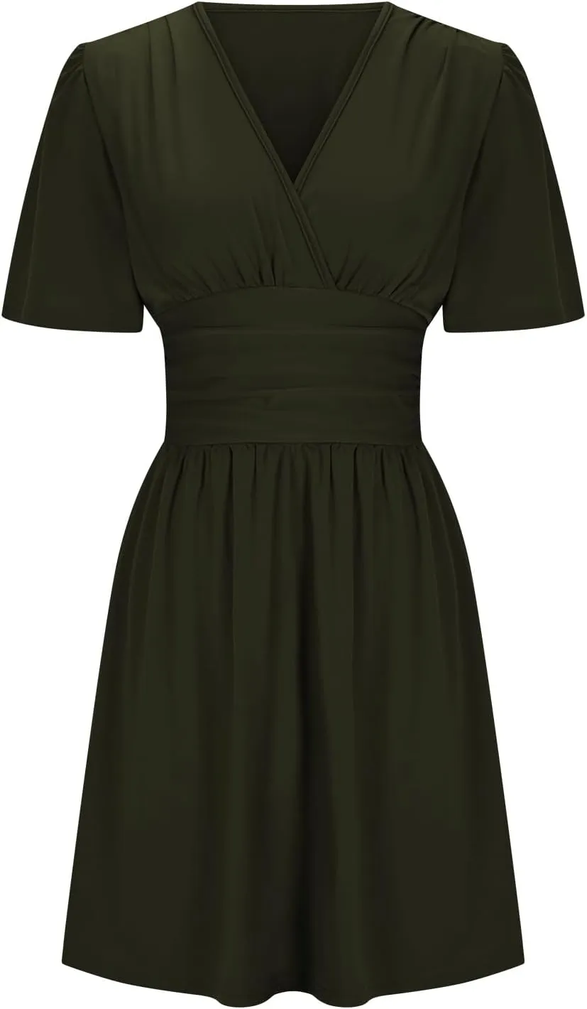 Xiaojmake Short Chiffon Bridesmaid Dress Short Sleeve V Neck Ruffle A Line Wedding Guest Dress A Line Formal Evening Gown
