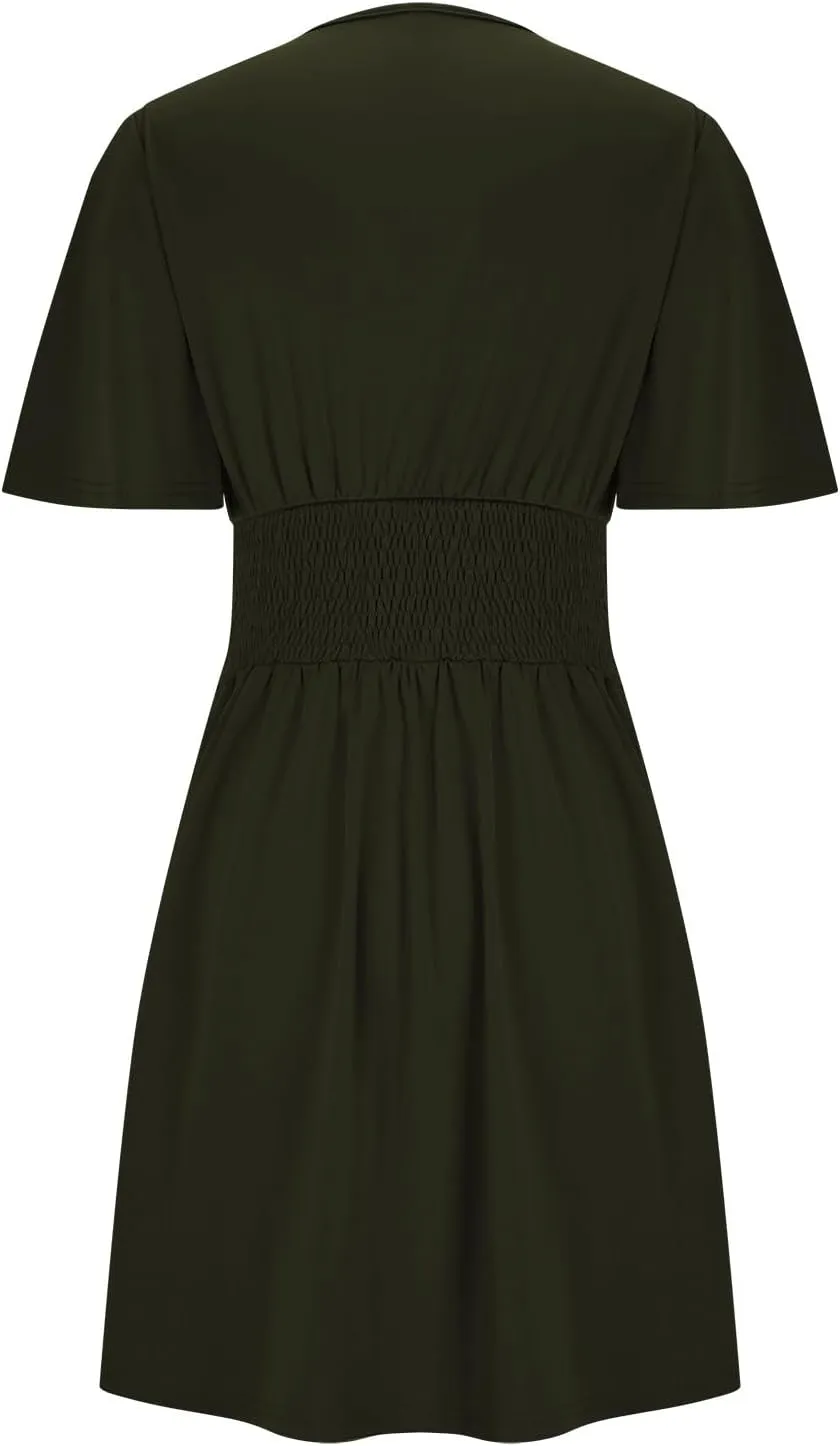 Xiaojmake Short Chiffon Bridesmaid Dress Short Sleeve V Neck Ruffle A Line Wedding Guest Dress A Line Formal Evening Gown