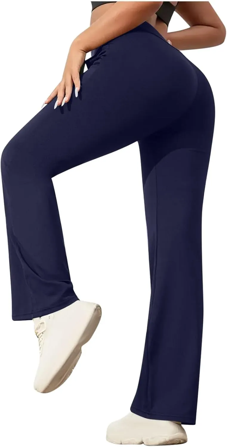 Xiaojmake Womens Flare Yoga Pants Stretchy Ribbed Bootcut Leggings High Waist Bell Bottom Athletic Workouts Pants with Pocket