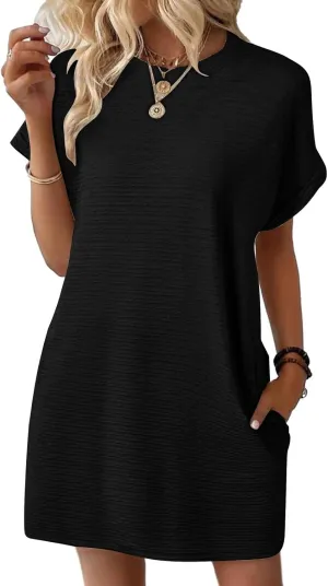 Xiaojmake Womens Summer Chiffon Dress 2025 Fashion Short Sleeve Spring Mini Tshirt Shift Dress Casual Beach Vacation Sundress