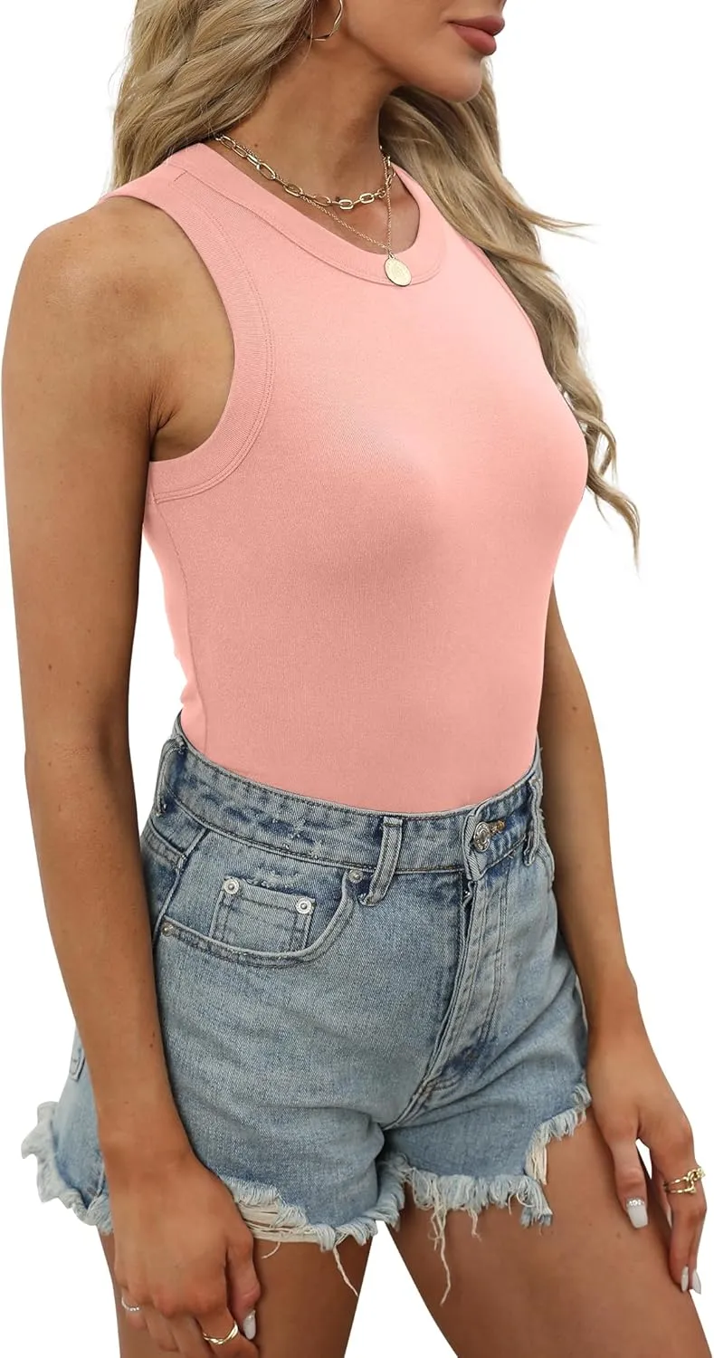 XIEERDUO Womens Summer Tank Tops Racerback High Neck Basic Casual Slim Fit Sleeveless 3 Pack