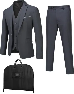 YFFUSHI Men's 3 Piece Suit Set Slim Fit One Button Solid Jacket Vest Pants with Suit Bags