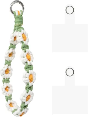 yueton 1Pack Cute Wristlet Keychain Boho Macrame Lanyard Handmade Wrist Lanyard Daisy Bracelet Sturdy Keyring Holder for Women