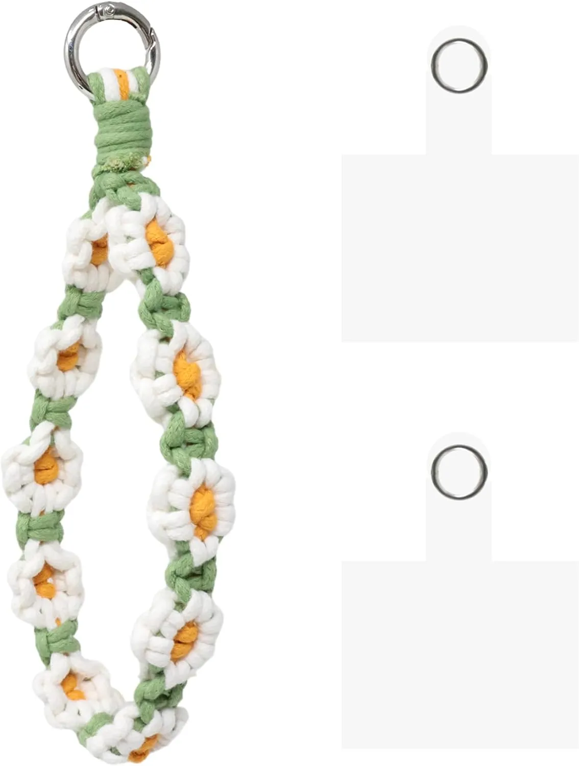 yueton 1Pack Cute Wristlet Keychain Boho Macrame Lanyard Handmade Wrist Lanyard Daisy Bracelet Sturdy Keyring Holder for Women