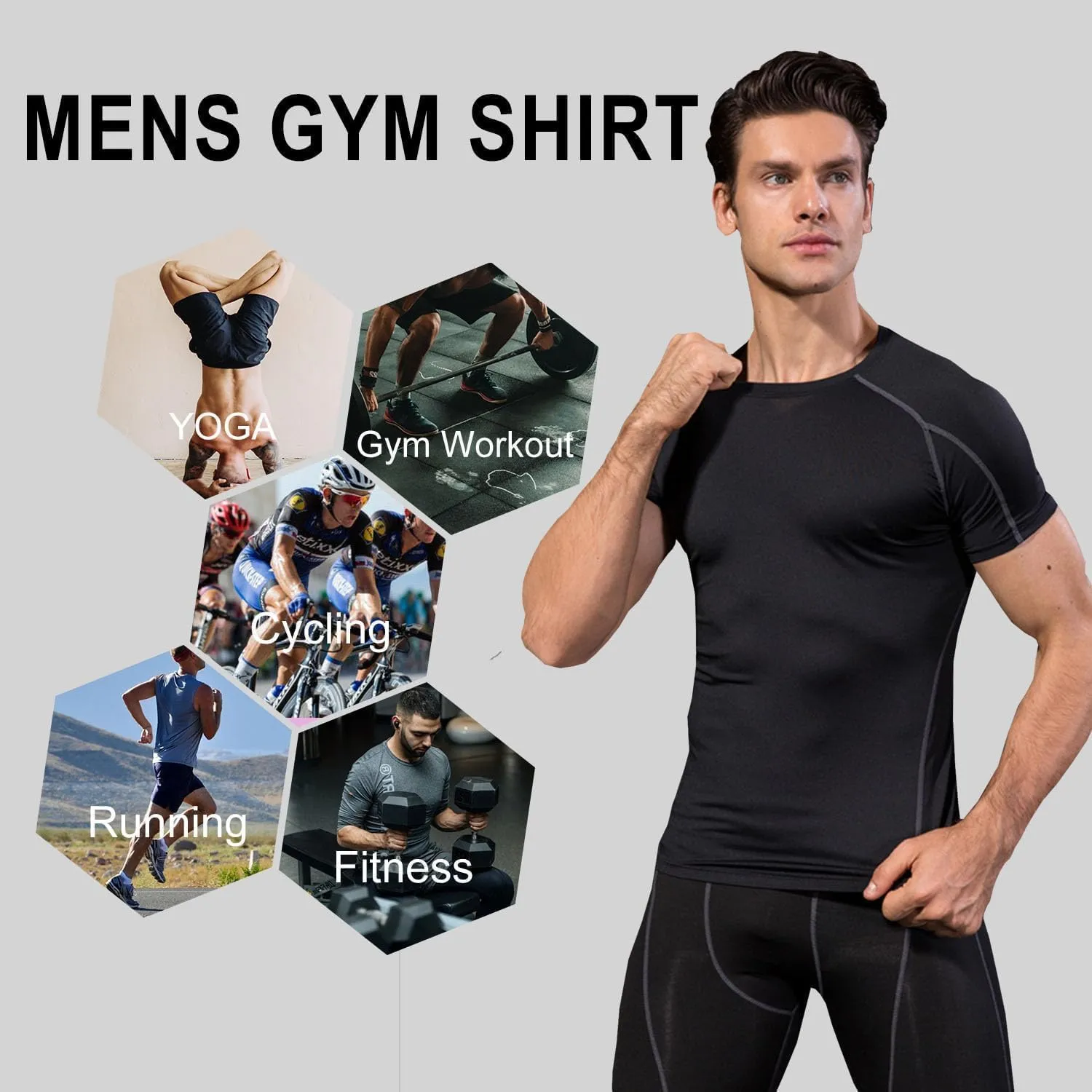 YUSHOW Men's Compression Shirts for Workout Moisture Wicking Quick Dry Running Athletic Base Layer Short Sleeve