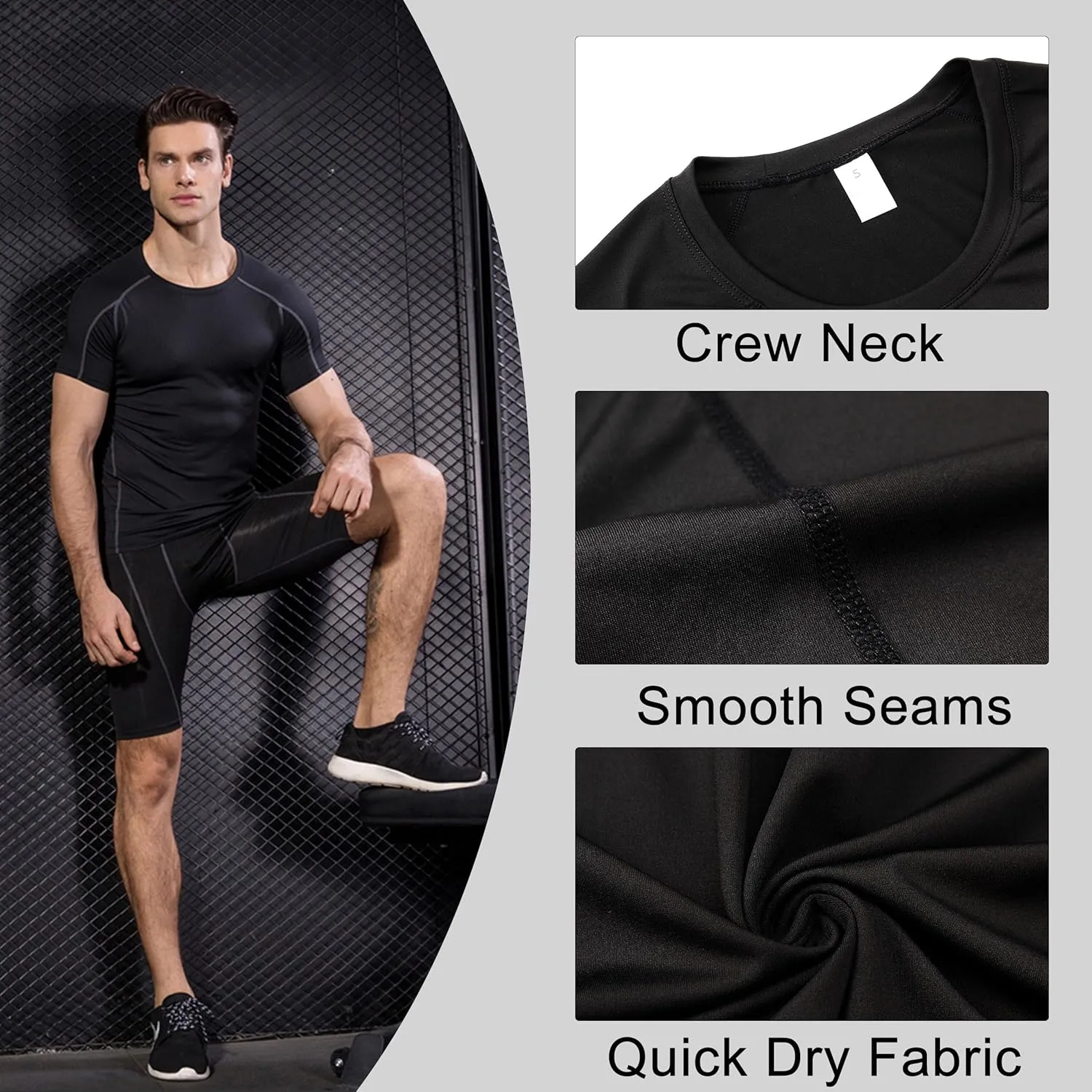 YUSHOW Men's Compression Shirts for Workout Moisture Wicking Quick Dry Running Athletic Base Layer Short Sleeve