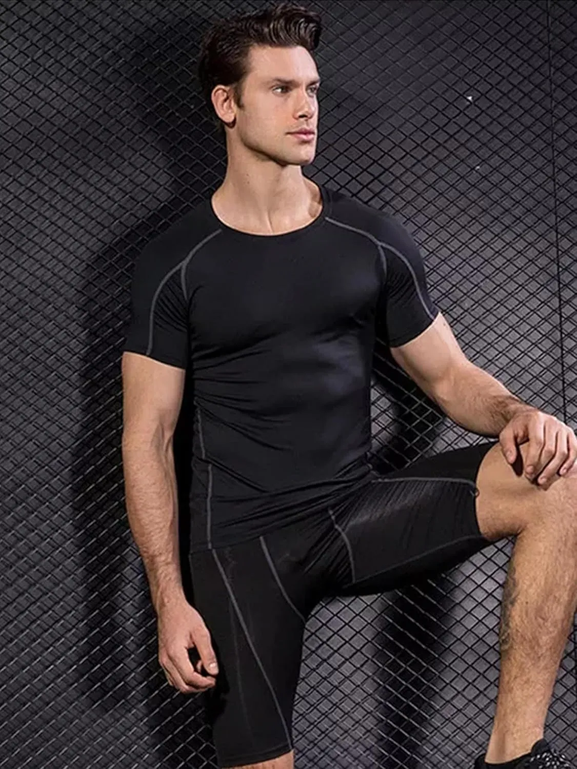 YUSHOW Men's Compression Shirts for Workout Moisture Wicking Quick Dry Running Athletic Base Layer Short Sleeve