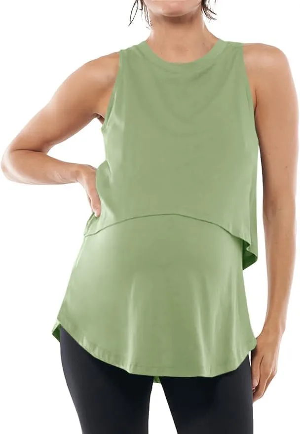 ZDC Women's Maternity Nursing Tank Tops Sleeveless Double Layer Breastfeeding Shirts Summer Pregnancy Clothes
