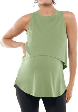ZDC Women's Maternity Nursing Tank Tops Sleeveless Double Layer Breastfeeding Shirts Summer Pregnancy Clothes