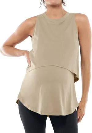 ZDC Women's Maternity Nursing Tank Tops Sleeveless Double Layer Breastfeeding Shirts Summer Pregnancy Clothes