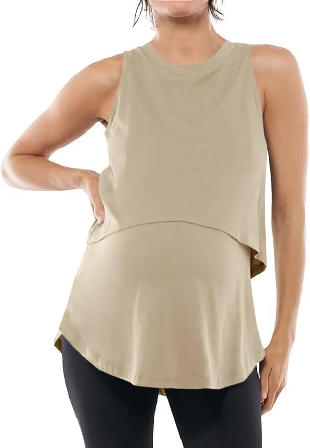 ZDC Women's Maternity Nursing Tank Tops Sleeveless Double Layer Breastfeeding Shirts Summer Pregnancy Clothes