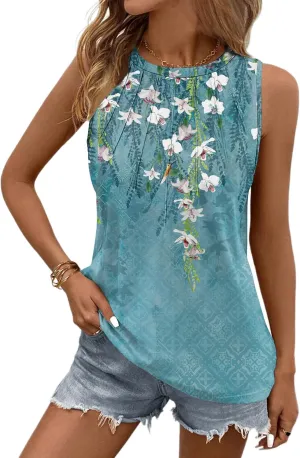 Zeagoo Summer Tank Top for Women 2025 Pleated High Neck Tops Loose Fit Flowy Dressy Tunic Sleeveless Shirts