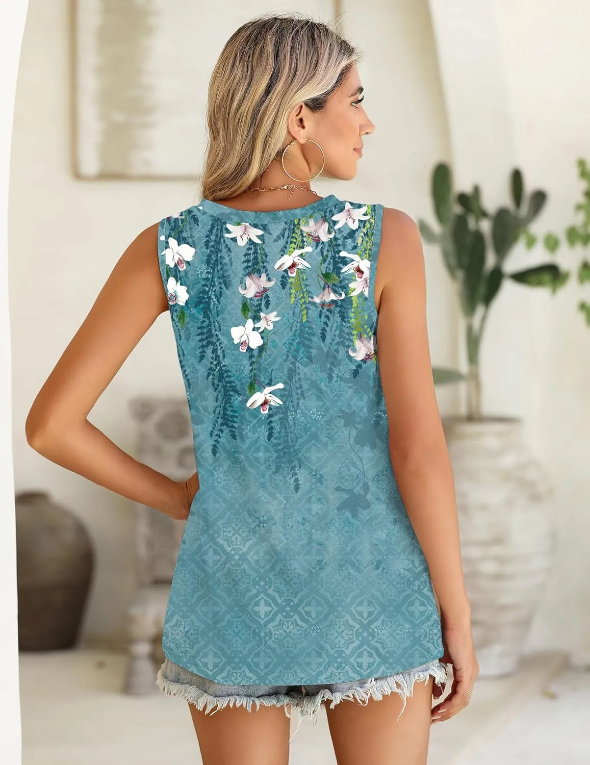 Zeagoo Summer Tank Top for Women 2025 Pleated High Neck Tops Loose Fit Flowy Dressy Tunic Sleeveless Shirts