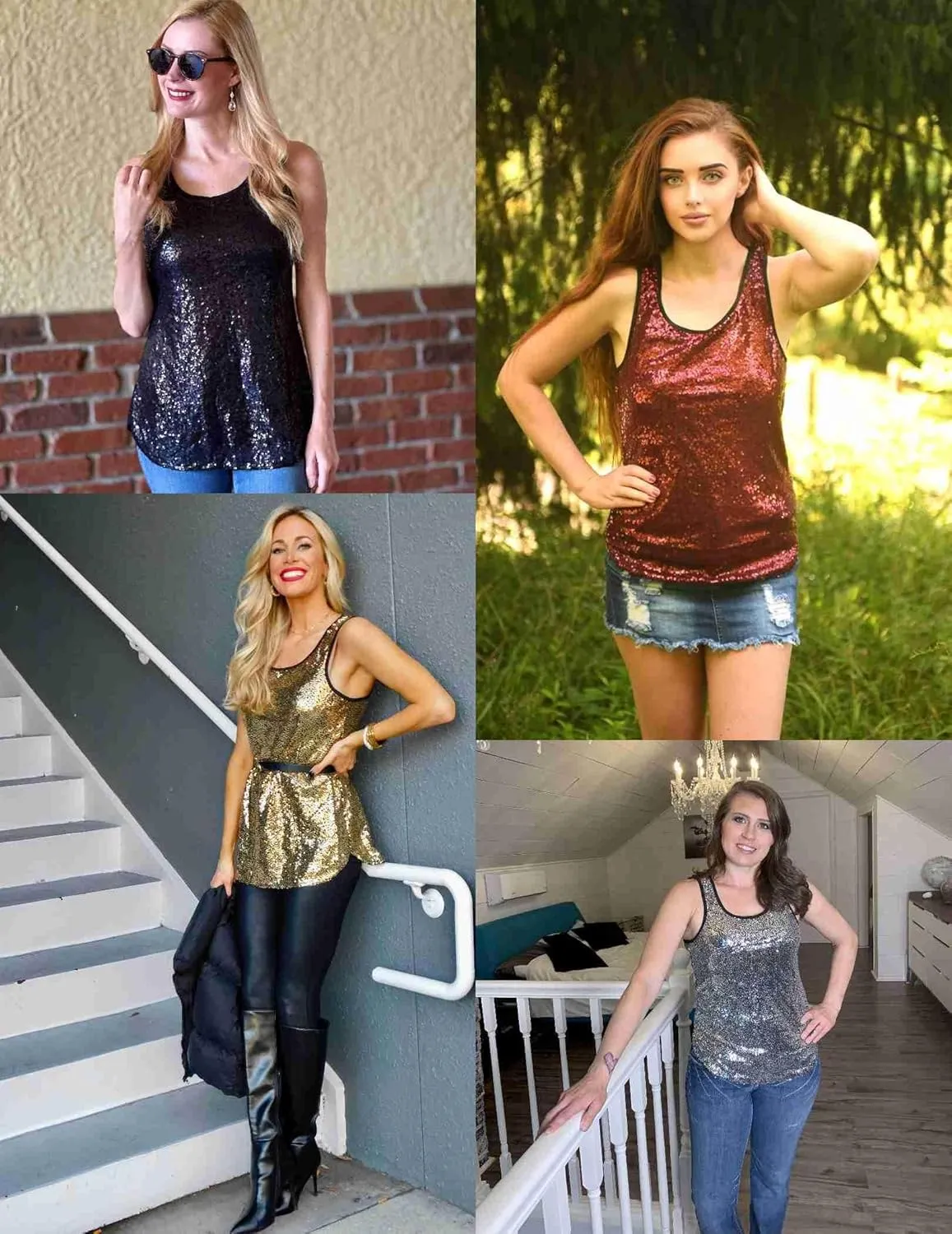 Zeagoo Women's Sleeveless Sparkle Shimmer Camisole Vest Glitter Sequin Tank Tops