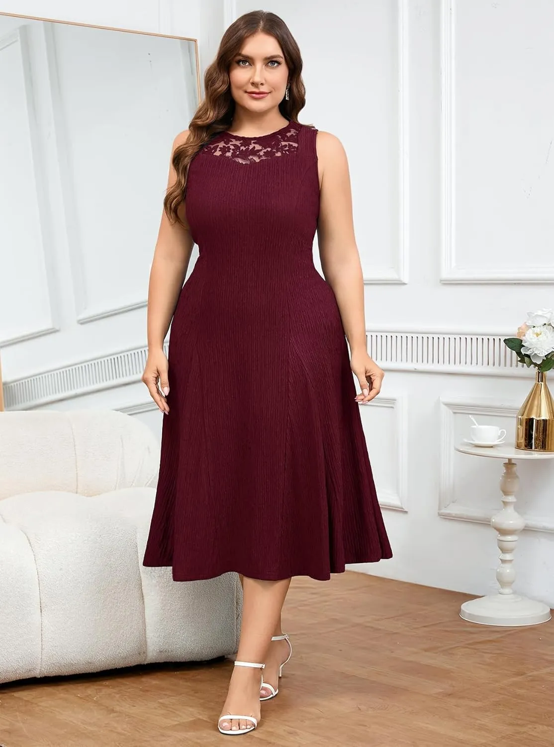 ZOMVA Plus Size Mother of The Bride Groom Dresses for Curvy Women 2 Piece Wedding Guest Dress with Jacket Tea Length